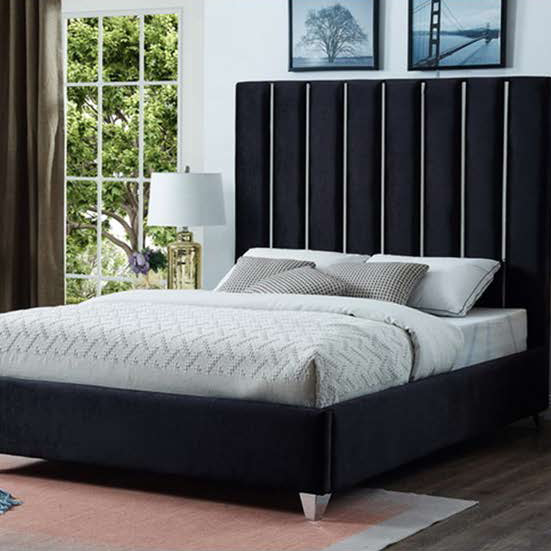 Modern Black King Size Velvet Upholstered Bed Frame | 910