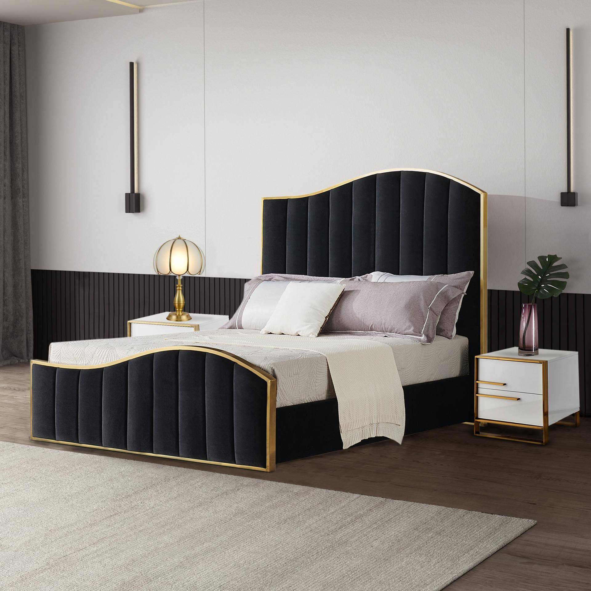modern luxury king size bed upholstered