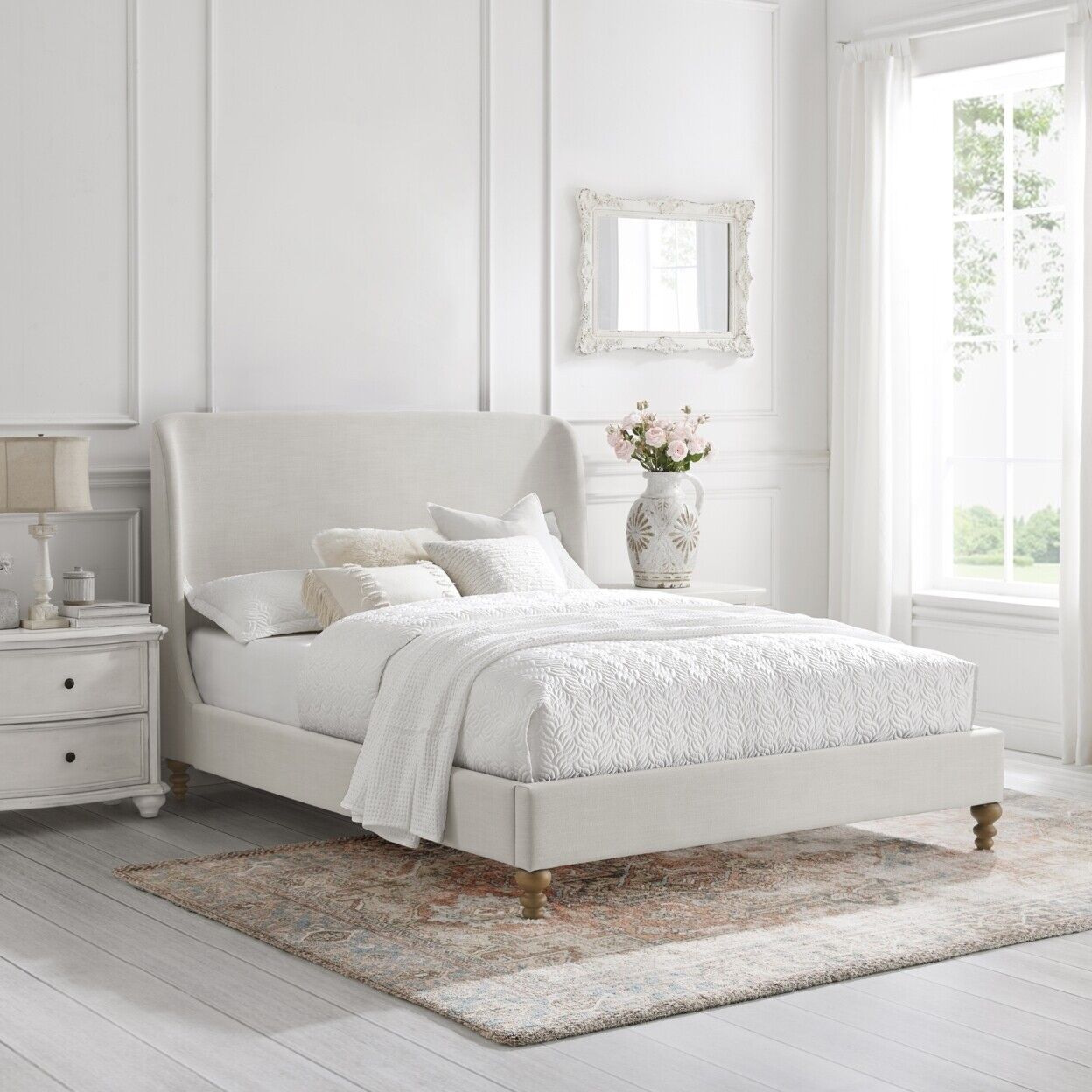 Minimalism White Linen Upholstered Bed Wholesale | 715