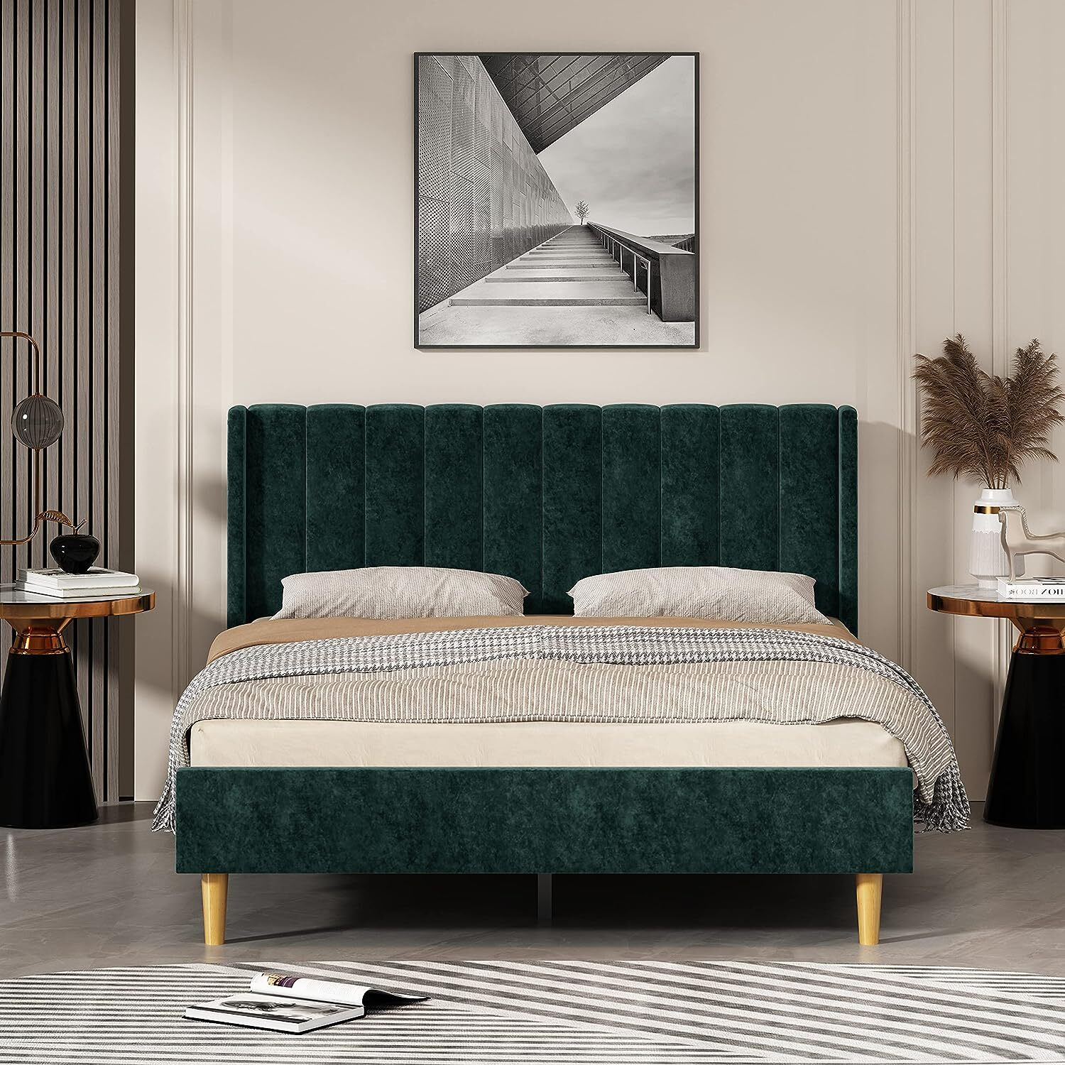 Minimalism Velvet Platform Upholstered Bed Sleep Well | 923