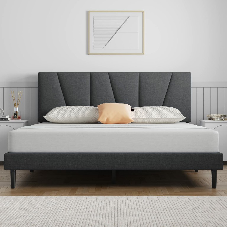 minimalism geometric linen bed frame